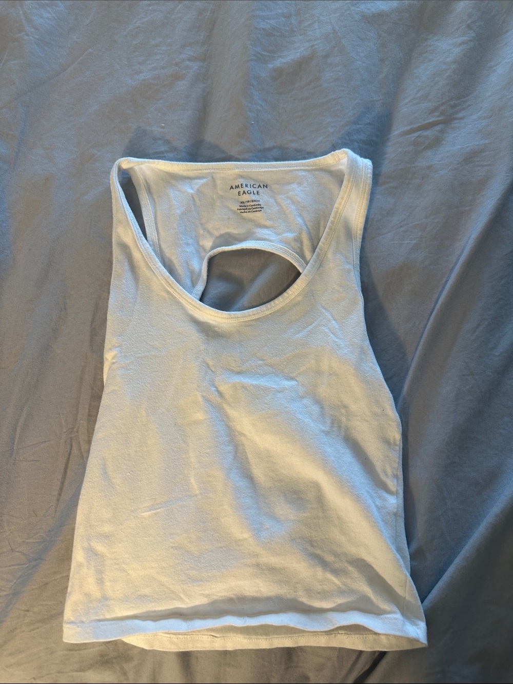 American Eagle White Ribbed Racerback Tank Top